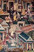 Bangkok Wat Pho, mural paintings of the vhian of the Reclining Buddha.